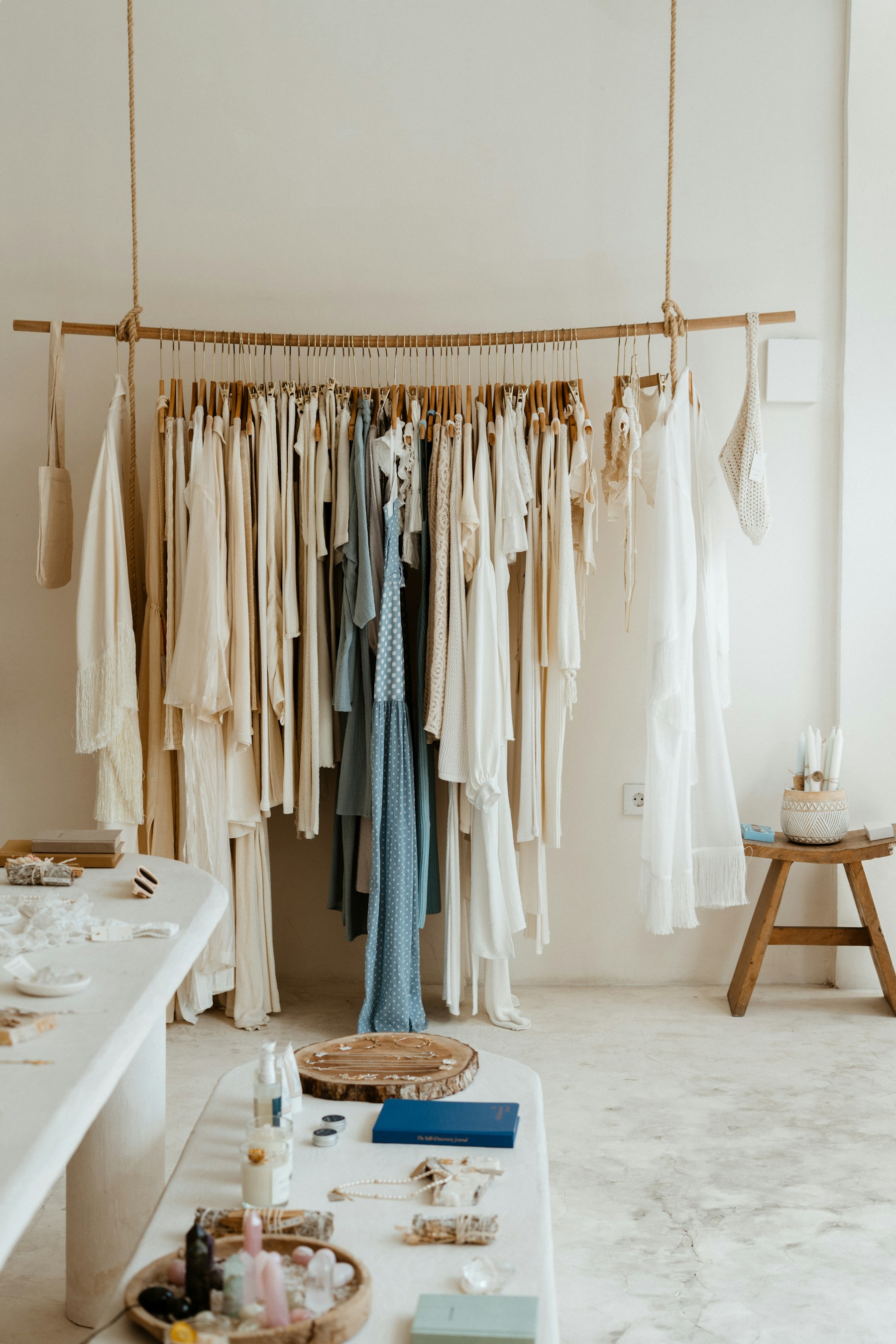 Clothing hanging on a boutique rack